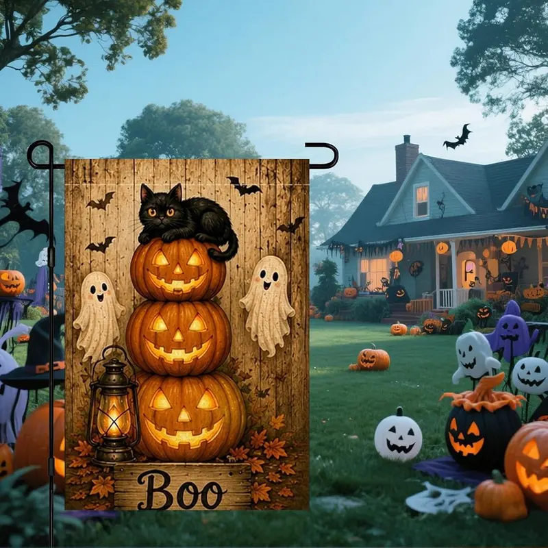 NHBTC Halloween Ghost Pumpkin Cat Garden Flag – Easy installation hanging sleeve
