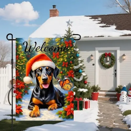 NHBTC Welcome Christmas Doberman Garden Flag – Durable seasonal polyester material