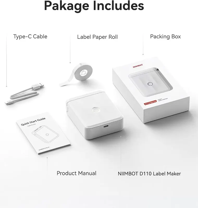 NIIMBOT D110 Mini Label Maker – USB-C charging cable included