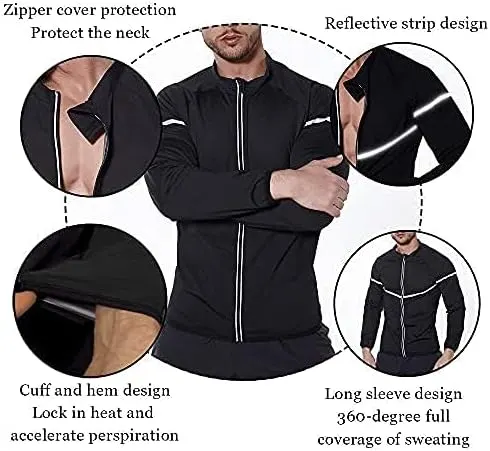NINGMI Sauna Suit for Men Sweat – Long sleeve zip workout jacket
