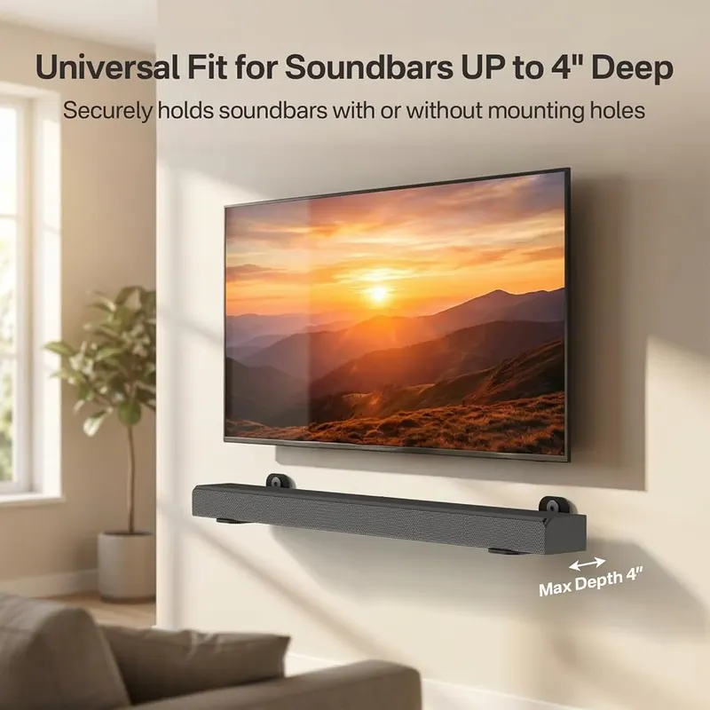 notiela Universal Soundbar Wall Mount Bracket – Perfect Fit for Soundbars Up to 4" Deep