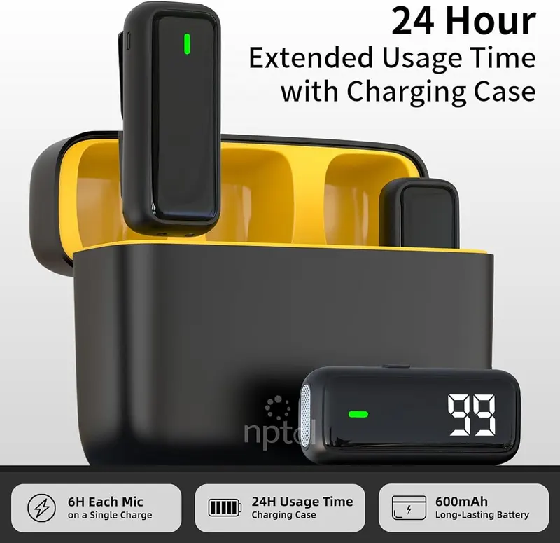 NPTCL Wireless USB Type C Microphone – Portable charging case with LED display