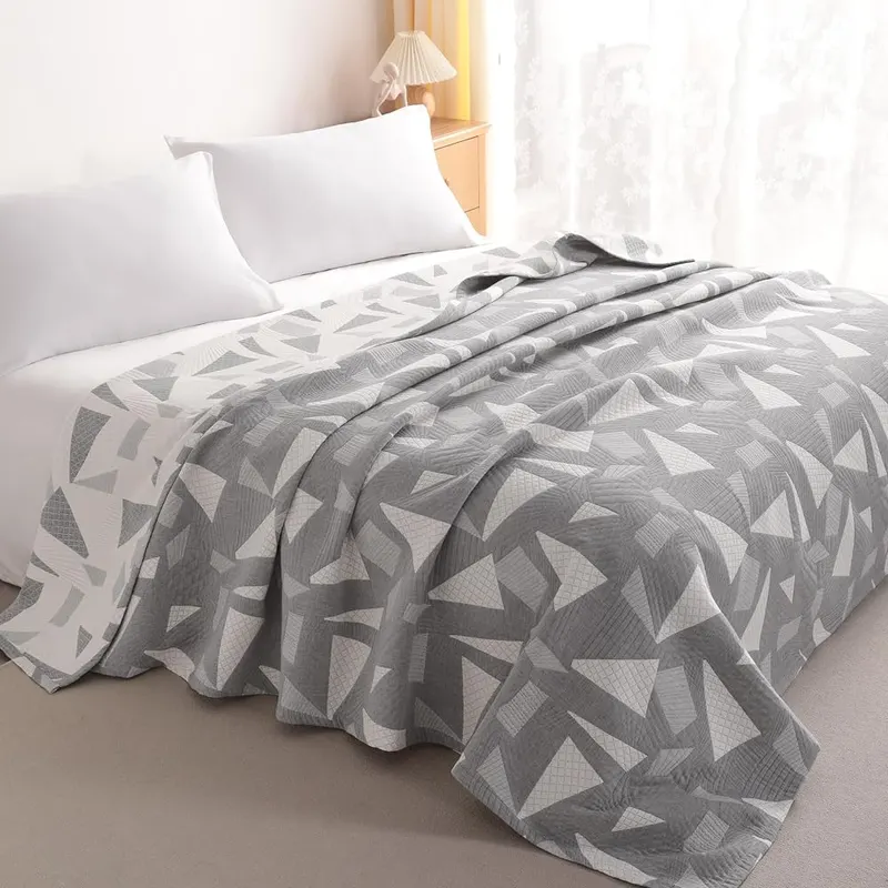 NTBAY Queen 3 Layer Muslin Cotton Blanket Grey Triangle in Grey Triangle