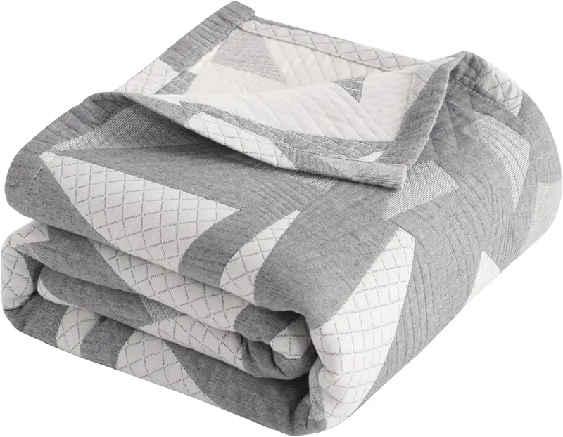 NTBAY Queen 3 Layer Muslin Cotton Blanket Grey Triangle – Lightweight polyester thermal fiber fill