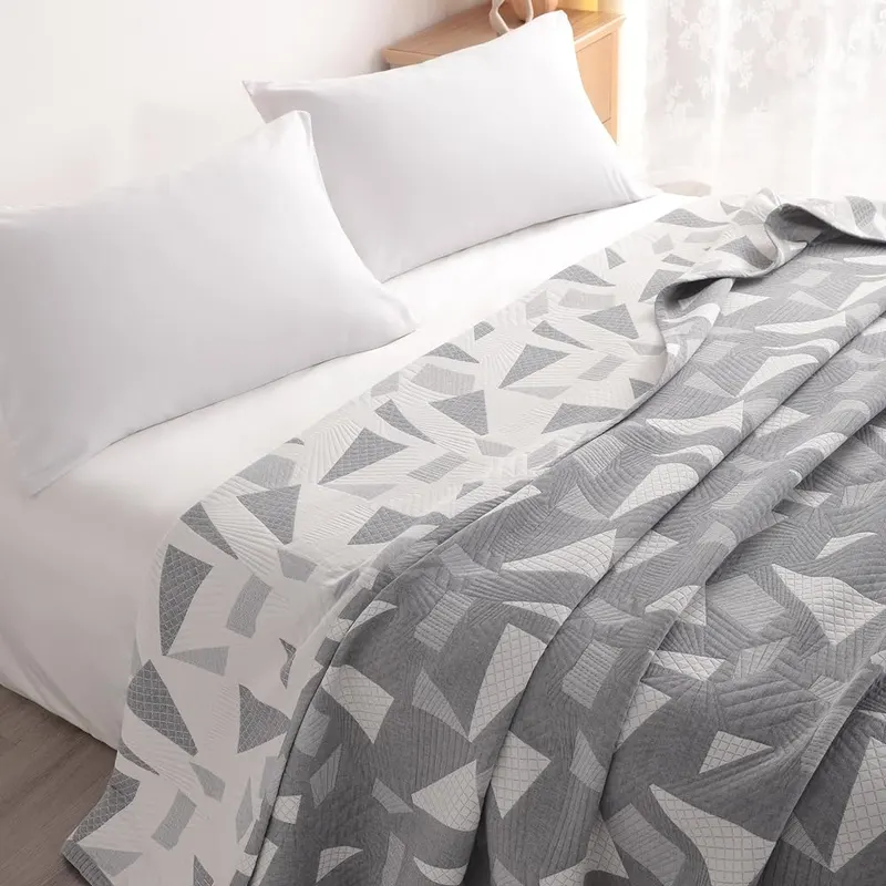 NTBAY Queen 3 Layer Muslin Cotton Blanket Grey Triangle – Queen size, 88 x 92 inches