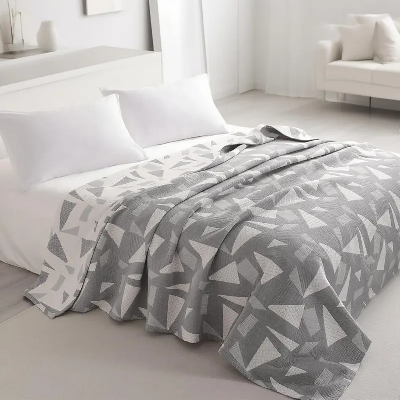 NTBAY Queen 3 Layer Muslin Cotton Blanket Grey Triangle – Gets softer with every wash
