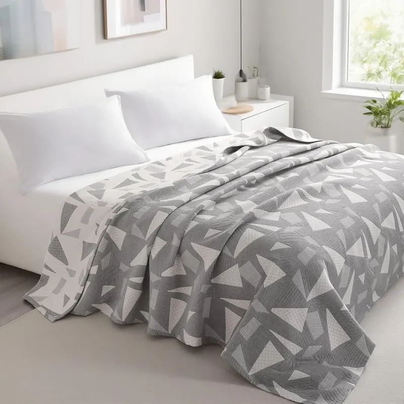 NTBAY Queen 3 Layer Muslin Cotton Blanket Grey Triangle – Breathable for year-round use