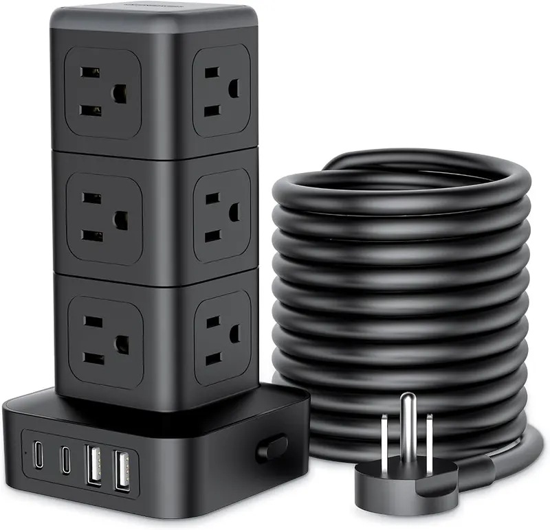 NTONPOWER 15 FT Power Strip Surge Protector in Black