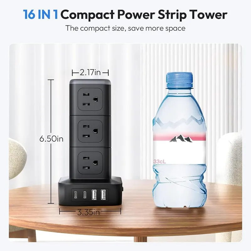 NTONPOWER 15 FT Power Strip Surge Protector – Two USB-C ports up to 3A