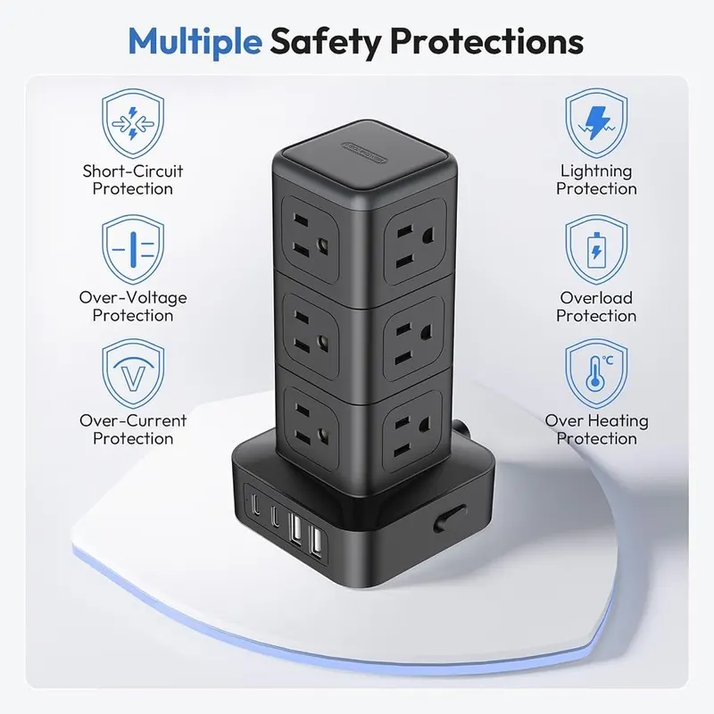 NTONPOWER 15 FT Power Strip Surge Protector – Mini flat plug and rubber feet