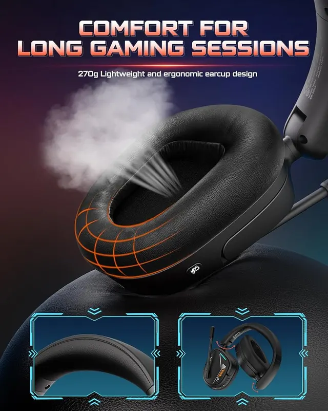 NUBWO Wireless Gaming Headset – Foldable, 270 gram design