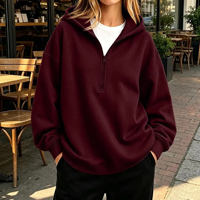 Numaller Womens Quarter Zip Pullover Fleece Hooded A10 Wine X-Large – Material