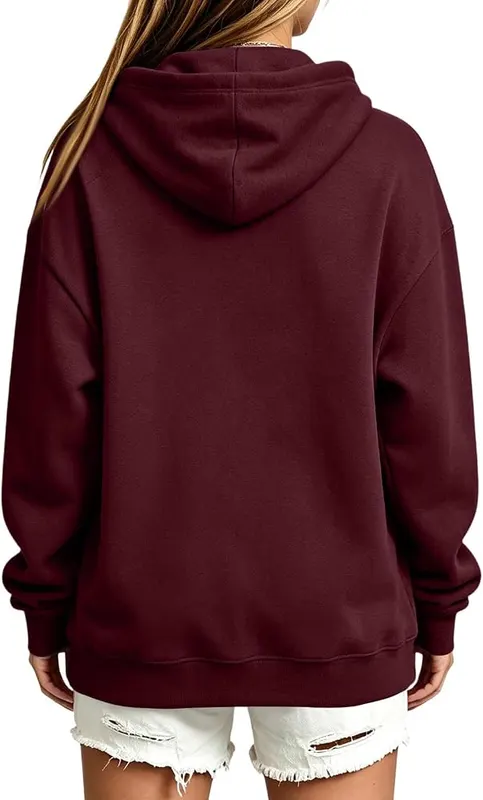 Numaller Womens Quarter Zip Pullover Fleece Hooded A10 Wine X-Large – product photo 6 of 6
