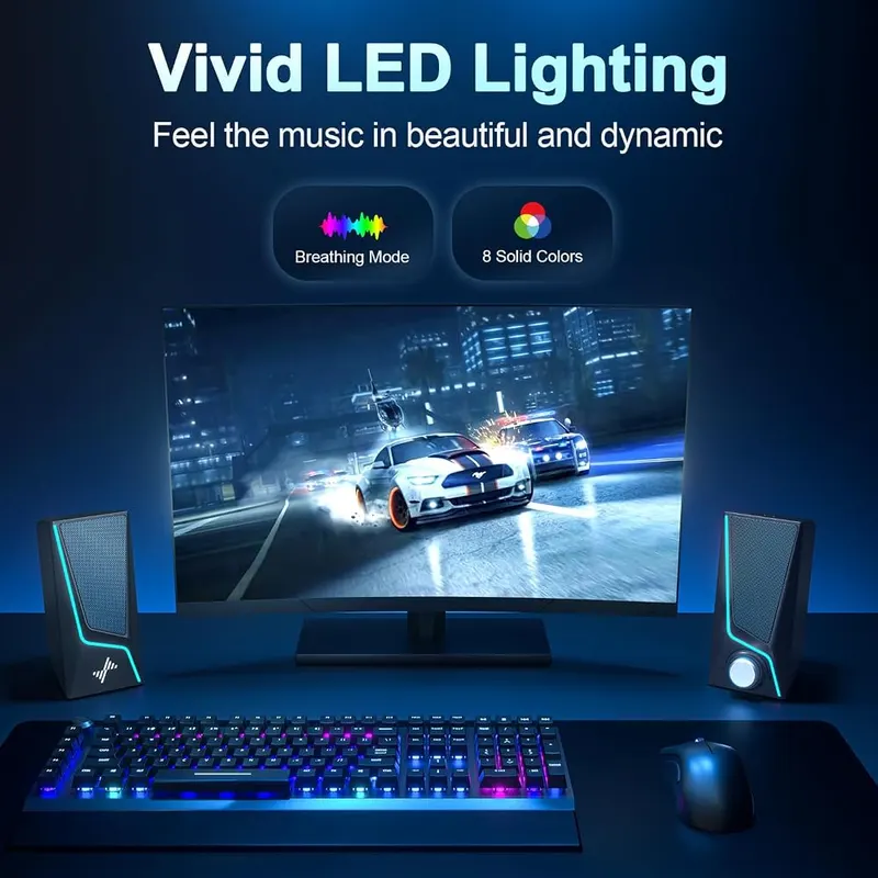 Nylavee Computer Speakers – 9 touch-controlled lighting modes
