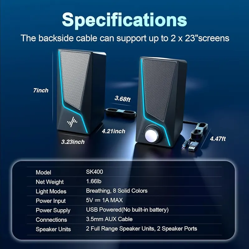 Nylavee Computer Speakers – USB power with 3.5mm audio