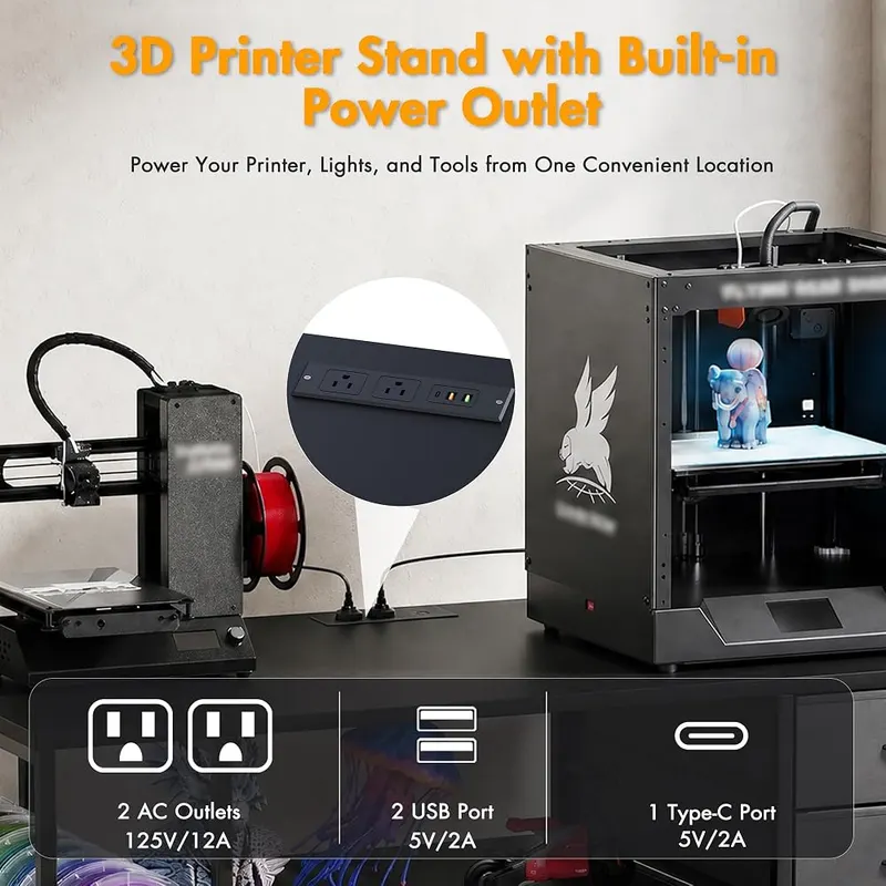 Oakvera 3D Printer Stand Black – Shelves, mesh racks and fabric drawers