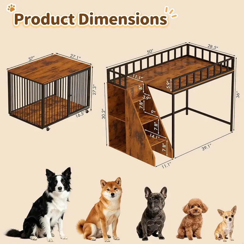 Oakvera Dog Crate Furniture – Loft style pet crate with staircase