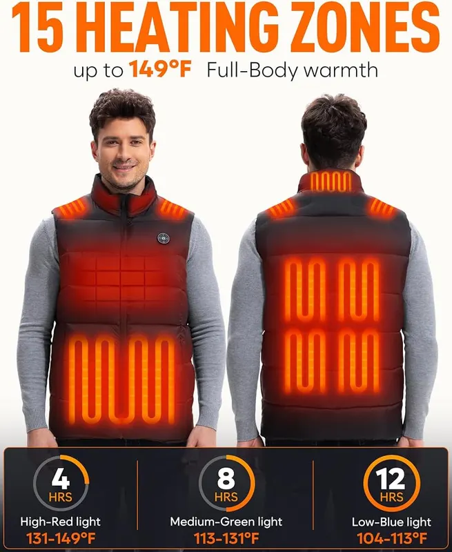 OCQOCQ Men’s Heated Vest – 15 carbon fiber heating zones