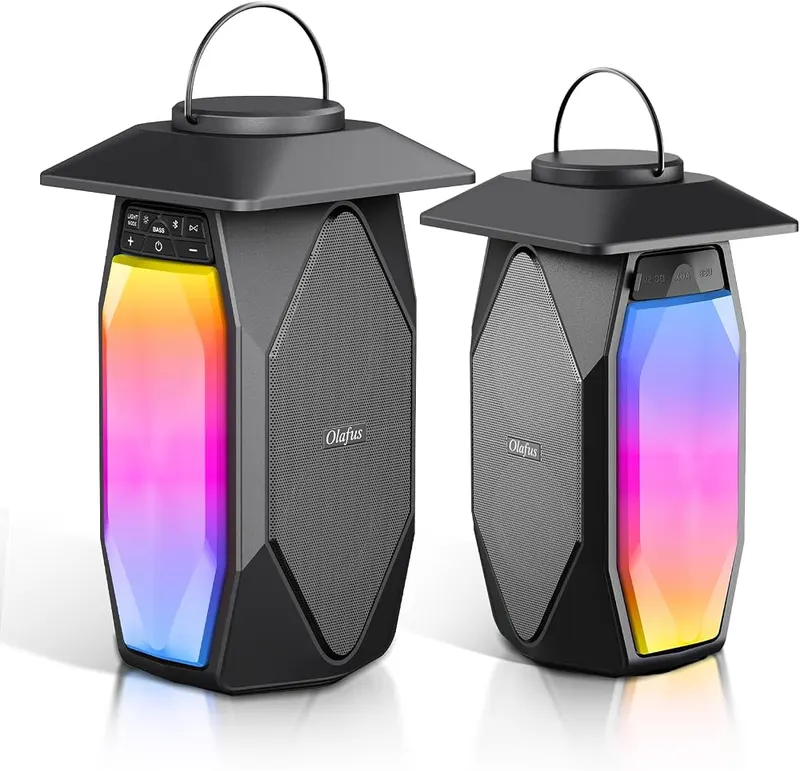 Olafus 2 Pack Outdoor RGB Bluetooth Speakers in Black