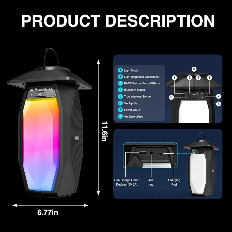 Olafus 2 Pack Outdoor RGB Bluetooth Speakers – product photo 8 of 8
