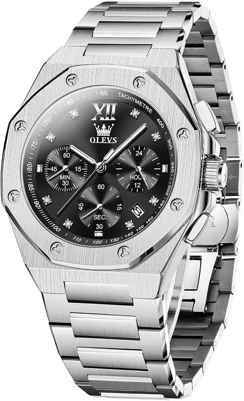 OLEVS Mens Silver Watch Multifunctional Chronograph Dial
