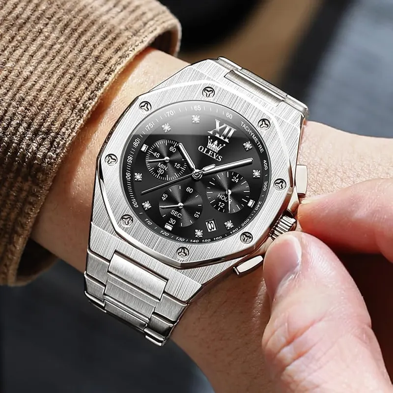 OLEVS Mens Silver Watch Multifunctional Chronograph Dial – Reliable quartz timekeeping movement
