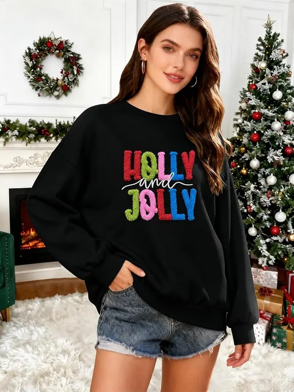 OPGFJHEW Christmas Sweatshirts Black – Classic long sleeve crewneck style