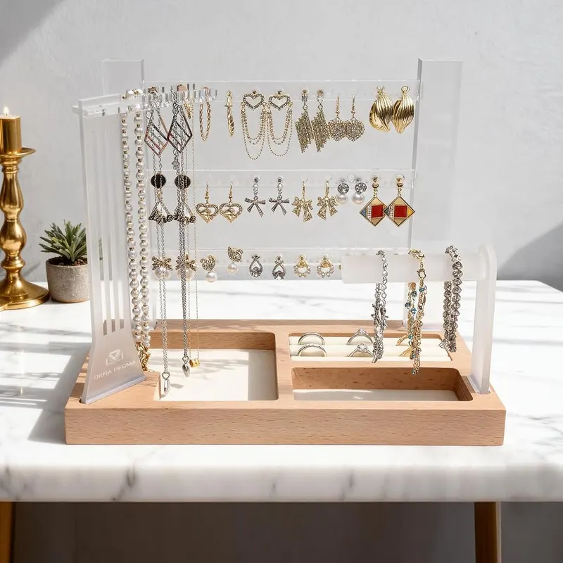 ORNA PEGMA Jewelry Organizer Stand 3 Tier Acrylic Jewelry in Clear