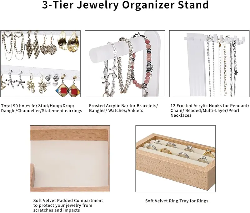 ORNA PEGMA Jewelry Organizer Stand 3 Tier Acrylic Jewelry – Dedicated bracelet and watch bar