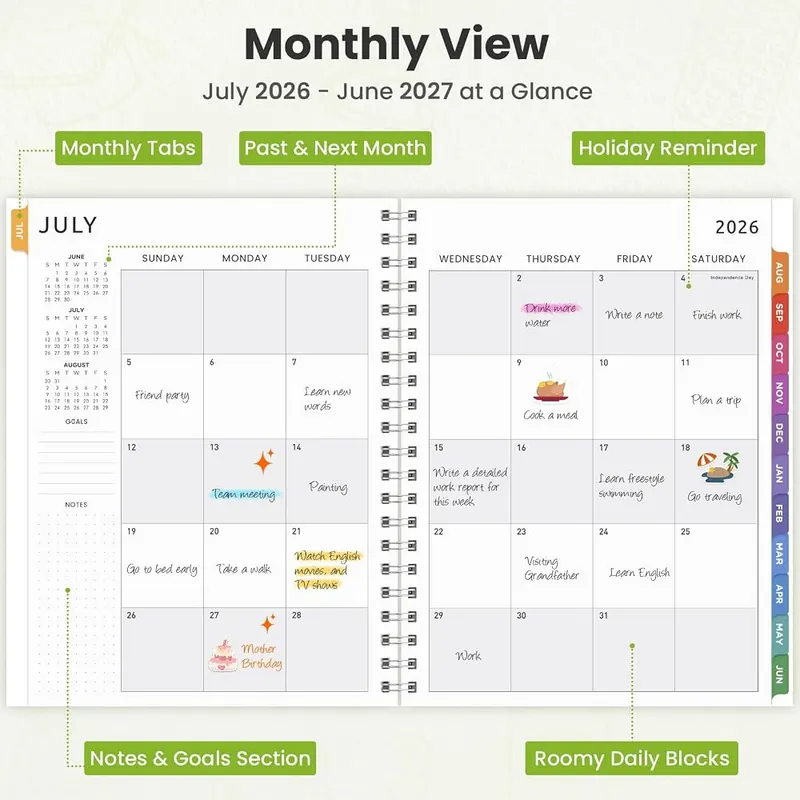 Oucaru Academic Planner 2026-2027 Weekly & Monthly – Covers July 2026 to June 2027