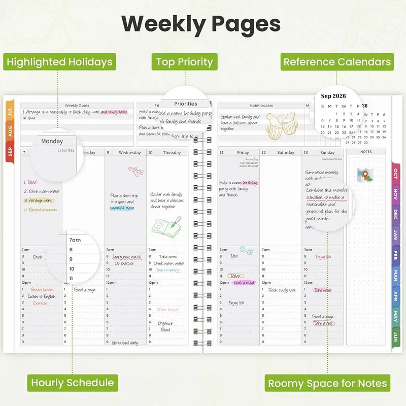 Oucaru Academic Planner 2026-2027 Weekly & Monthly – Large eight and a half by eleven size