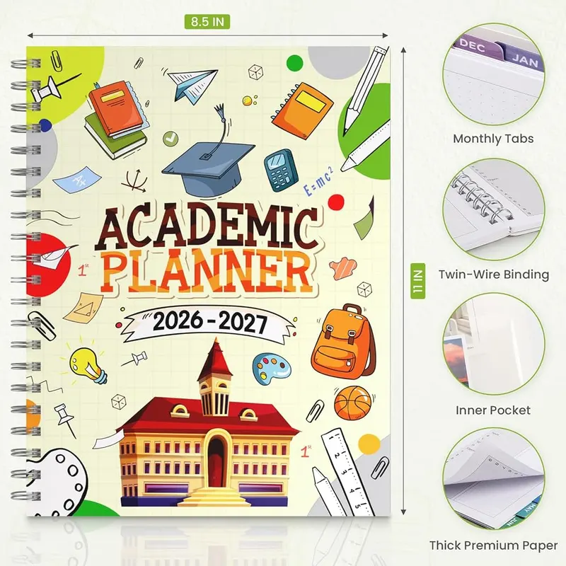Oucaru Academic Planner 2026-2027 Weekly & Monthly – Spacious unruled monthly blocks