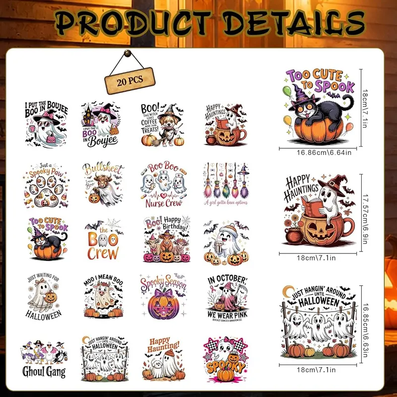 Ourbelief Halloween DTF Transfers Ready to Press – Twenty cute Halloween designs included