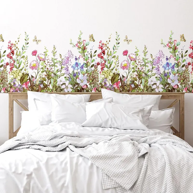 Outus Flower Wall Decals Floral Butterfly Wall in Multicolor