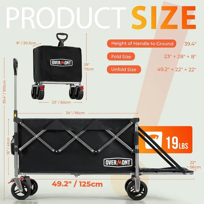 Overmont Folding Wagon – Detachable 360-degree swivel wheels
