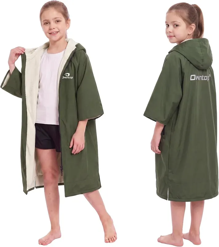 Owntop Swim Parka Windproof Surf Coat in Army Green/Beige