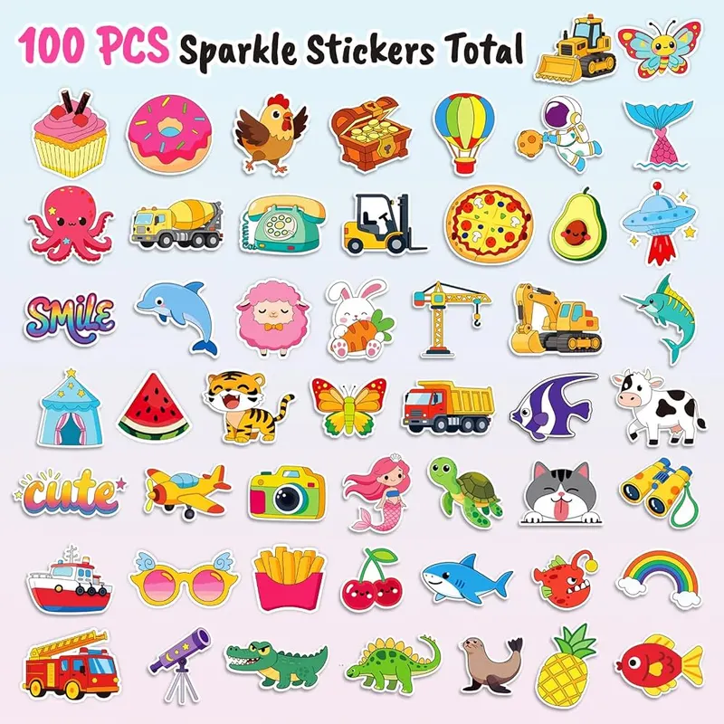 Partywind Sparkly Glitter Sticker Pack – Waterproof and scratch-resistant paper