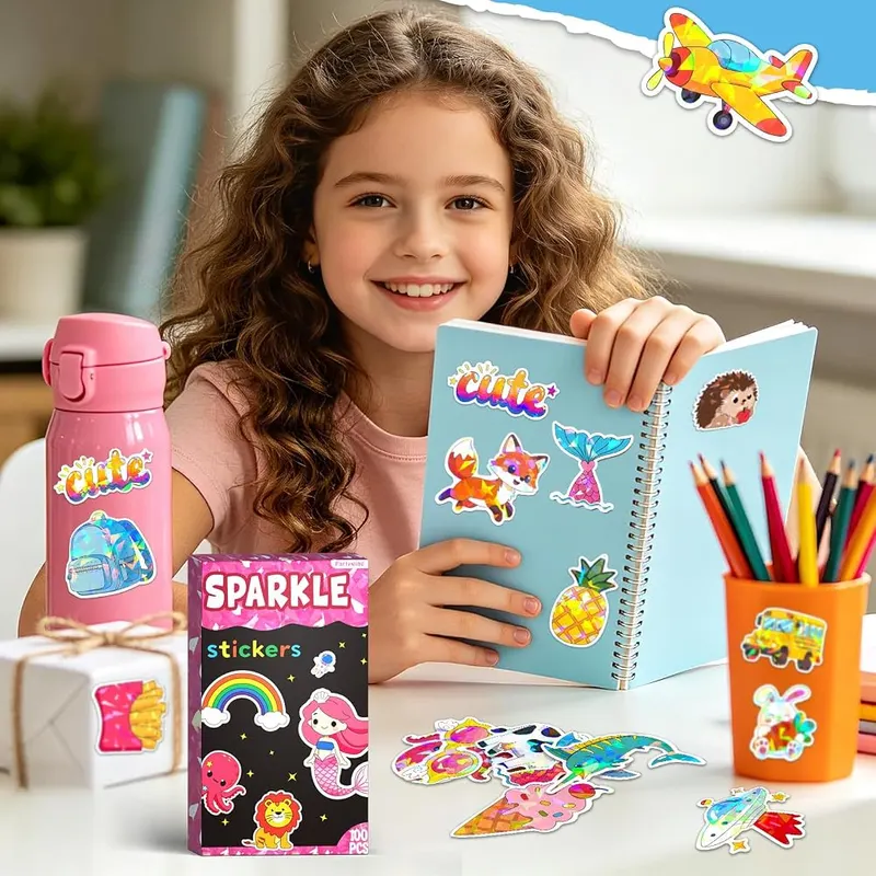 Partywind Sparkly Glitter Sticker Pack – Fun themes like dinosaurs and space