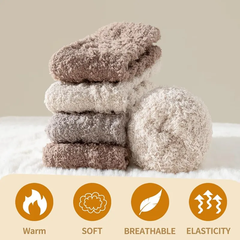 Passionbility Womens Fuzzy Socks Cozy Fluffy Winter – Camel, khaki, coffee colors
