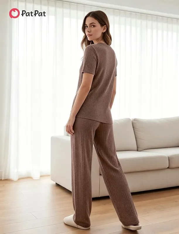 PATPAT Lounge Sets Brown – Short sleeve top and full-length pants