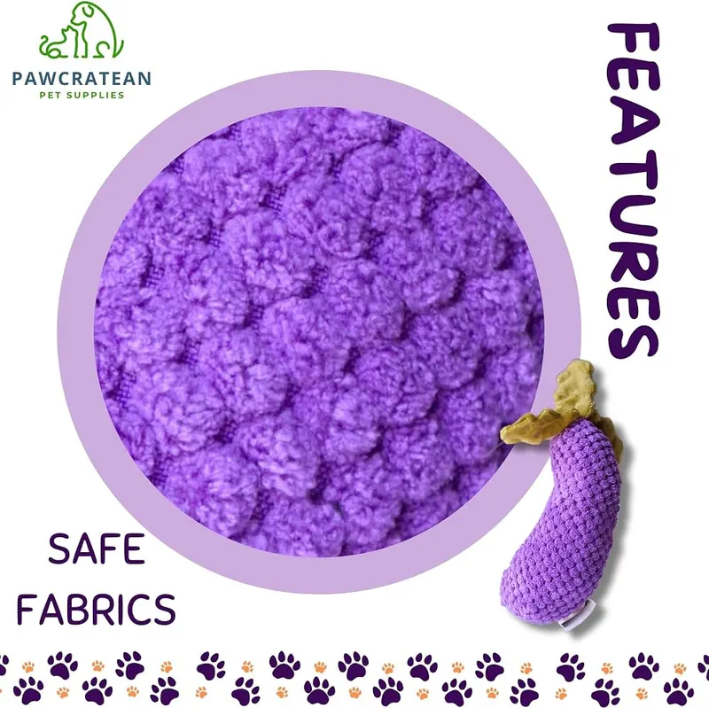 Pawcratean 7″ Squeaky Plush Toy Eggplant – Soft & Gentle for Puppies** Designed