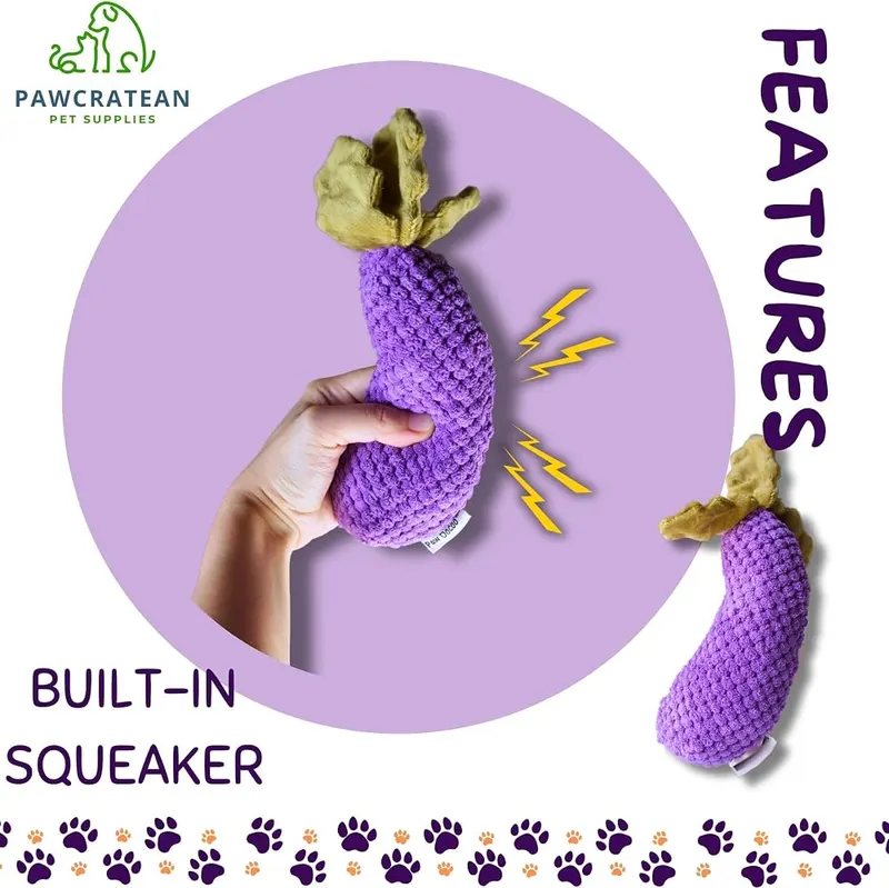 Pawcratean 7″ Squeaky Plush Toy Eggplant – Washable & Easy to Maintain** Crafted