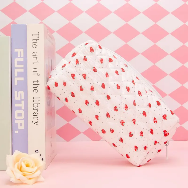 PAZIMIIK Small Quilted Makeup Bag – Cotton Blend Material