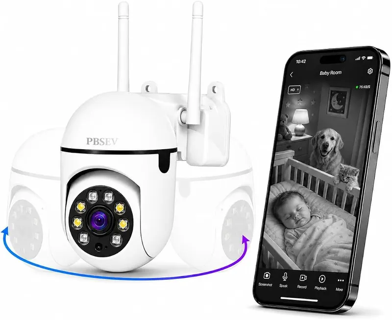 PBSEV Security Camera Indoor 1080P Wired in White A