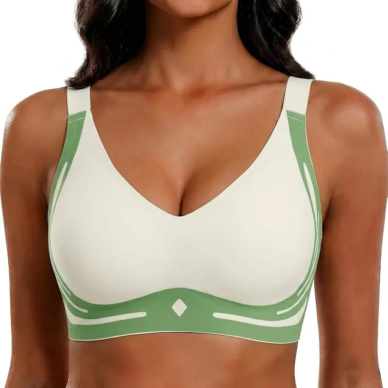 peassa Womens Wireless Jelly Bras Comfy No in Beige Green
