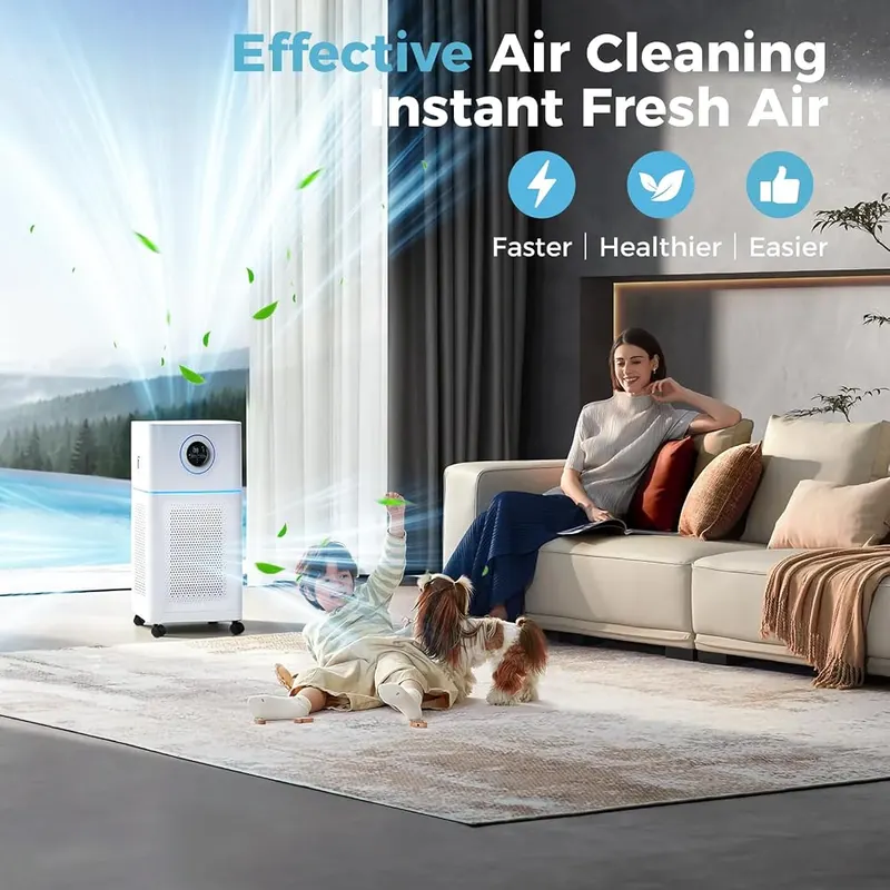 PEIKETAO Large Air Purifier – H13 True HEPA 3-stage filter