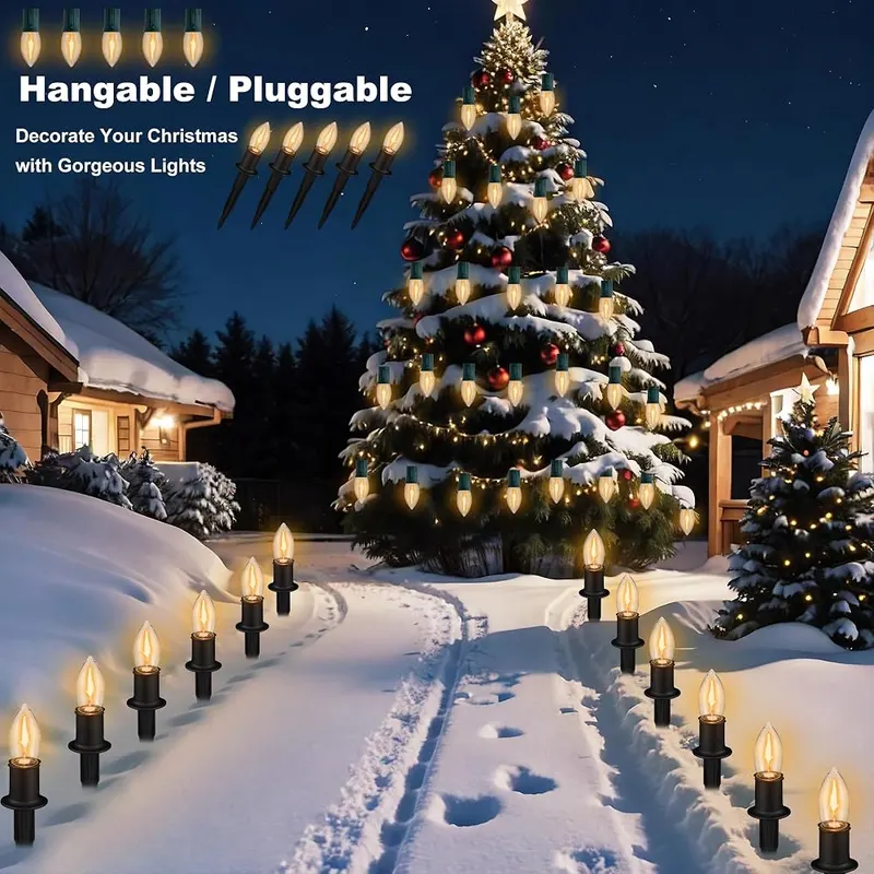 PerPaiMe C9 Christmas Pathway Lights Outdoor – Warm white glow for holiday yards