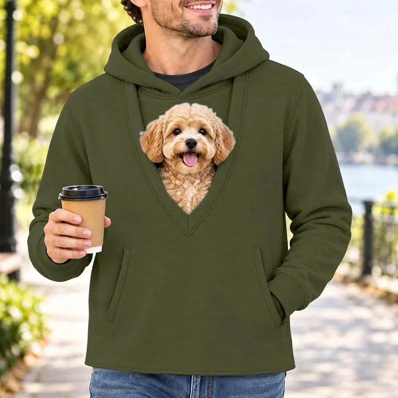 Pet Pouch Hoodies Army Green – Roomy front pet pouch