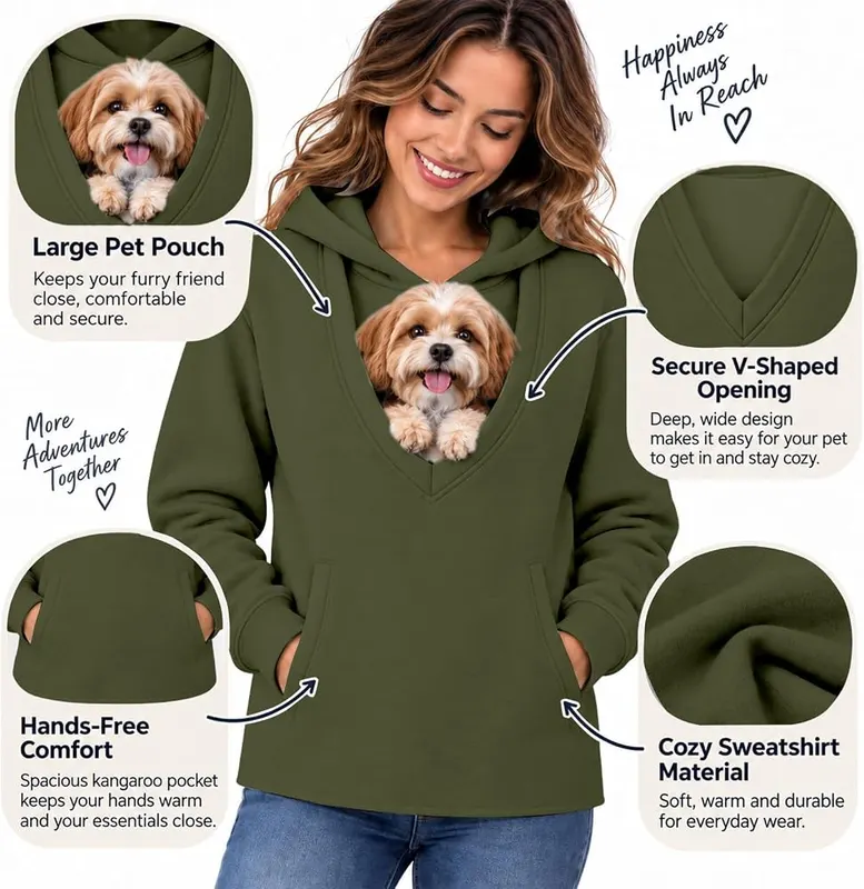 Pet Pouch Hoodies Army Green – Soft warm pullover style
