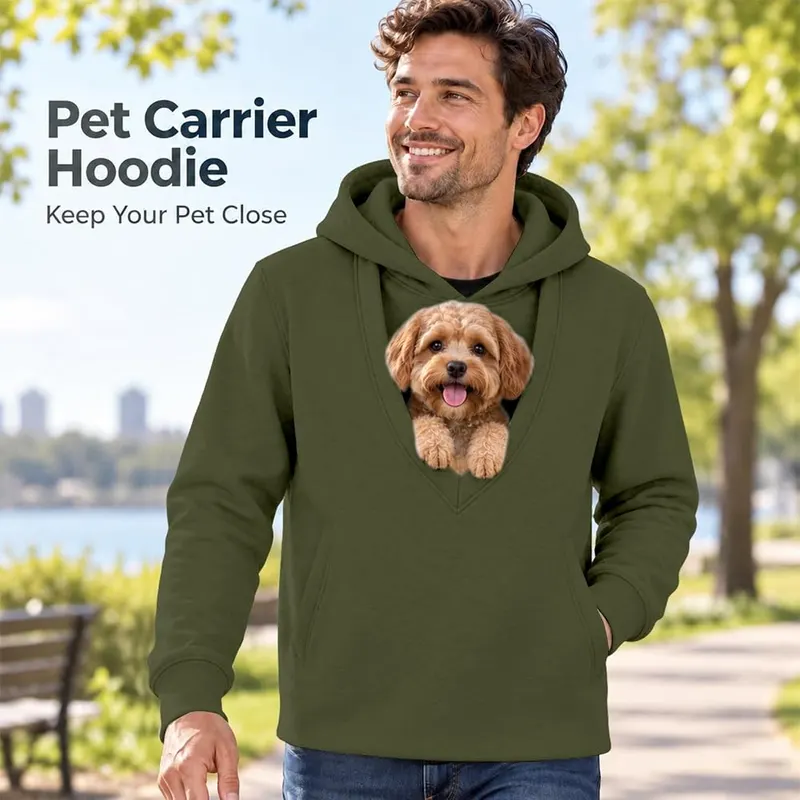 Pet Pouch Hoodies Army Green – Handsfree pet carrying solution
